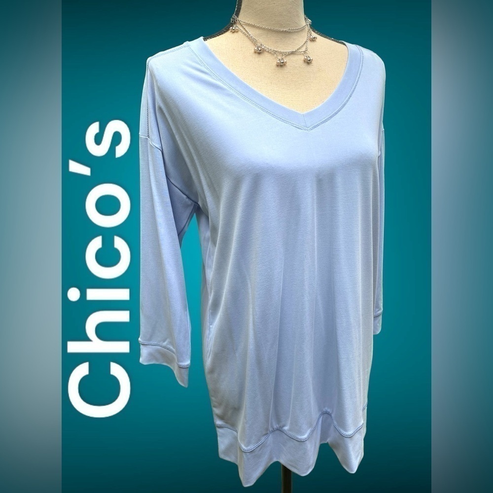 CHICO’S NWT Small Zenergy sand-washed soft tunic, light cornflower blue. Pretty!